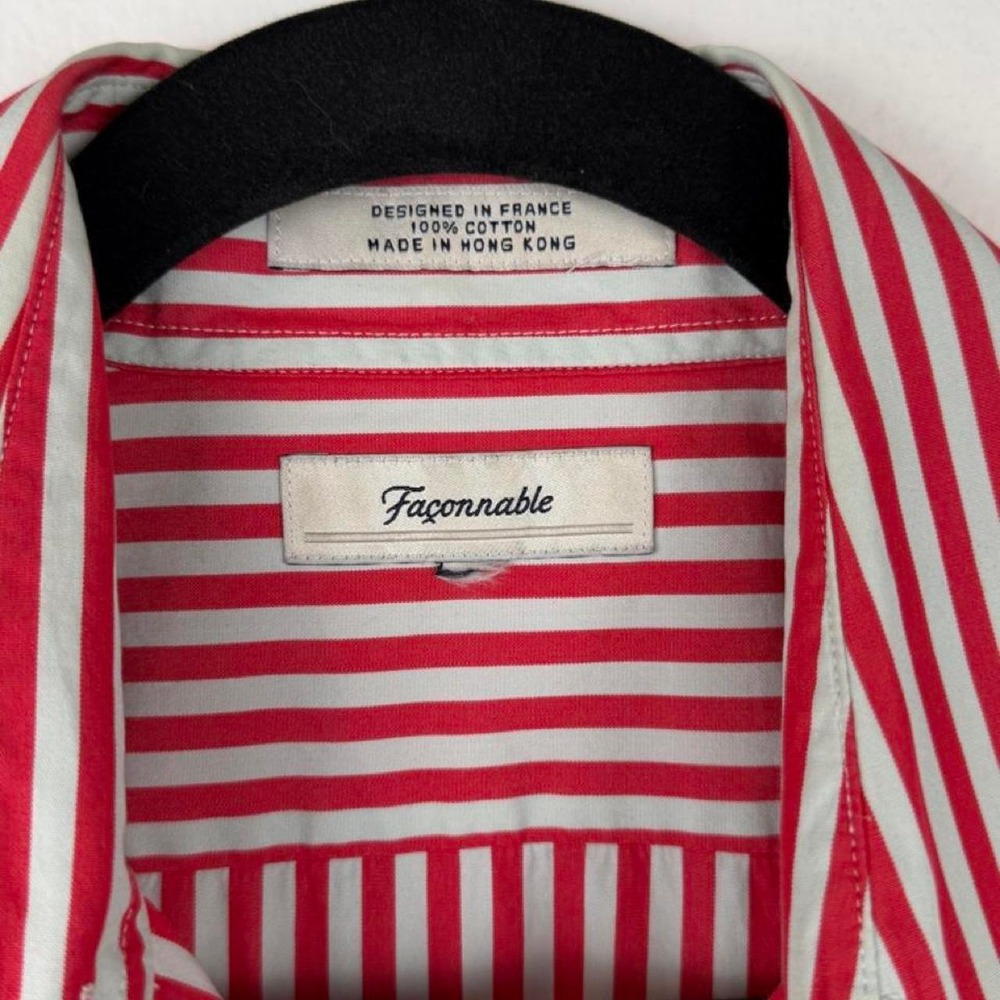 Façonnable Red White Striped Tailored Shirt French Designer 100% Cotton - Picture 2 of 8